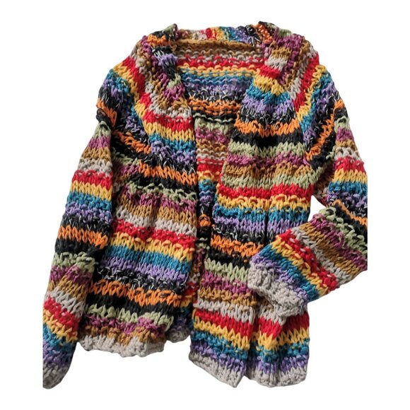 Multicolor HandKnit Stripes Cashmere Blend Cardigan Jacket - Picture 1 of 6